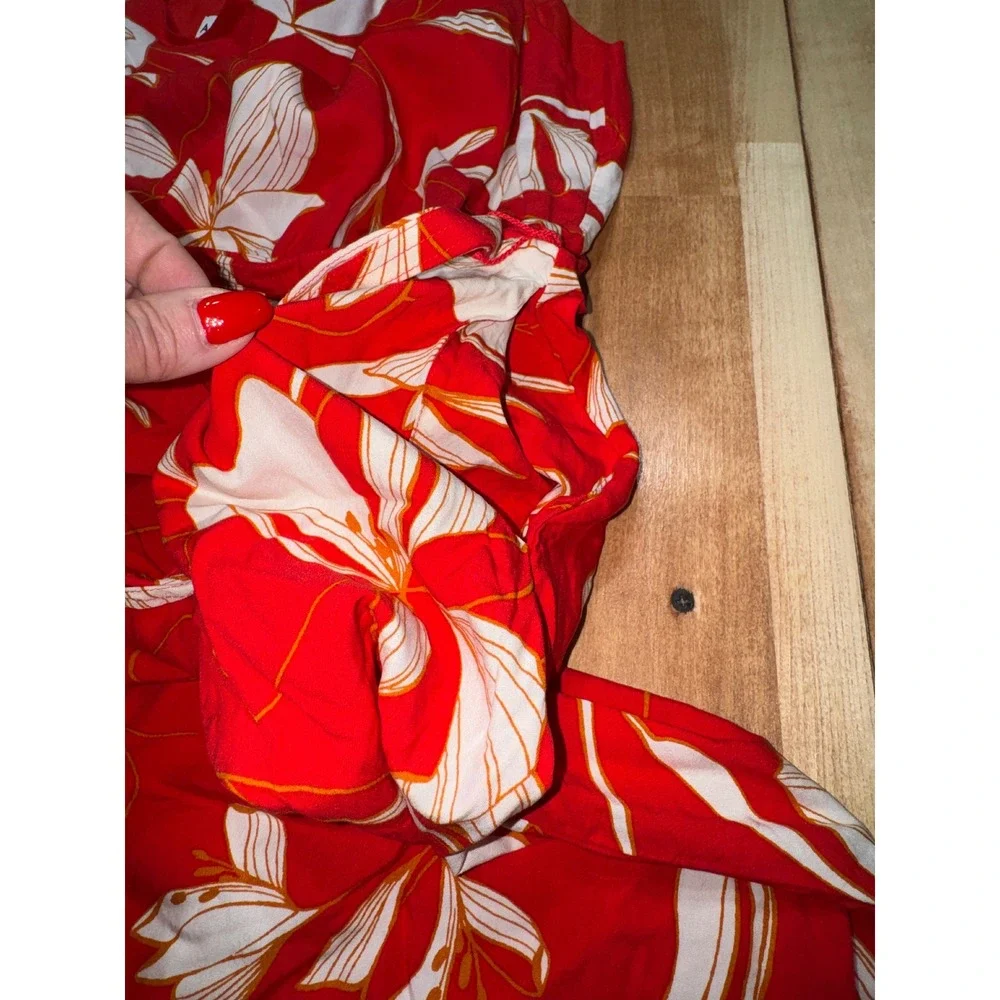 AVA & VIV Red Floral Print Spaghetti‎ Strap Dress Size 2X